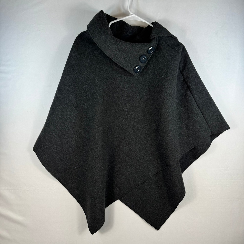 Piazza Italia Anthracite Gray Button Cowl Neck Poncho Wrap Made in Italy L XL